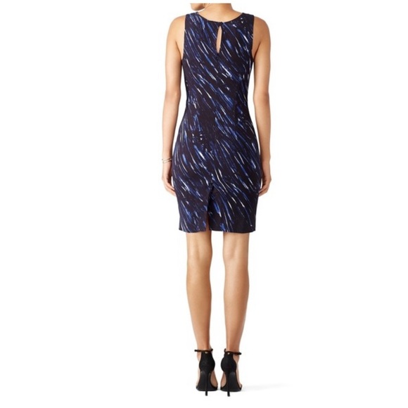 MILLY Blue Brushstroke Print V-Neck Sheath Work Career Office Midi Dress - Picture 2 of 15